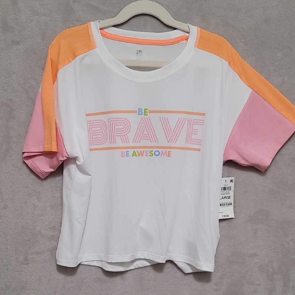 Ideology Big Girls Be Brave Cropped, Short-Sleeve T-Shirt Size Large New